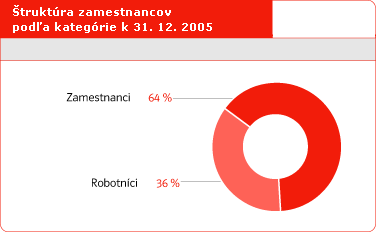 Štruktúra zamestnancov podľa kategórie k 31. 12. 2005